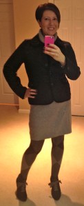 Boden knitted roll neck dress, Bloomsbury boots, quilted jacket