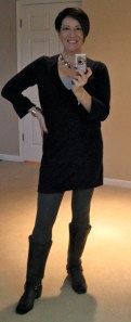 Clifton tunic, grey leggings, Frye Harness boots