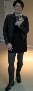 Clifton tunic, grey leggings, Frye Harness boots, JohnnieB jacket