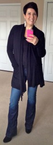 AllSaints cardigan, Hudson jeans, Boden boots