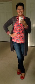 Boden long line cardigan, crinkle shirt, Tory Burch Revas