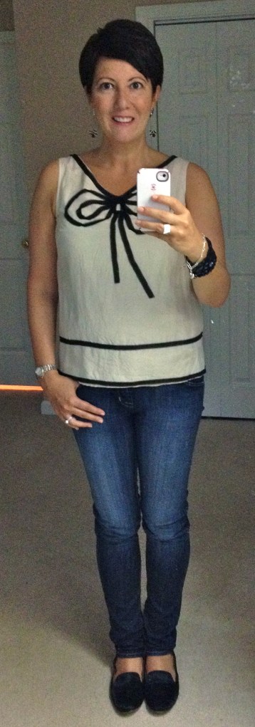 JCrew shell and Hudson jeans