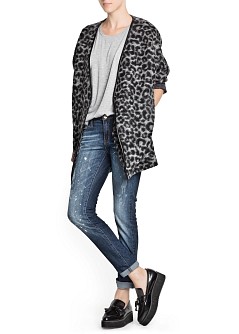 Leopard print wool belnd coat