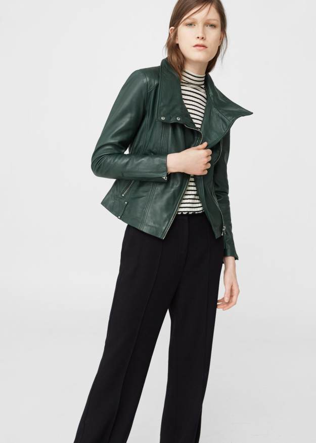 Mango green leather jacket
