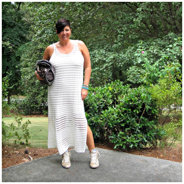 H&M dress, Golden Goose sneakers, Falabella