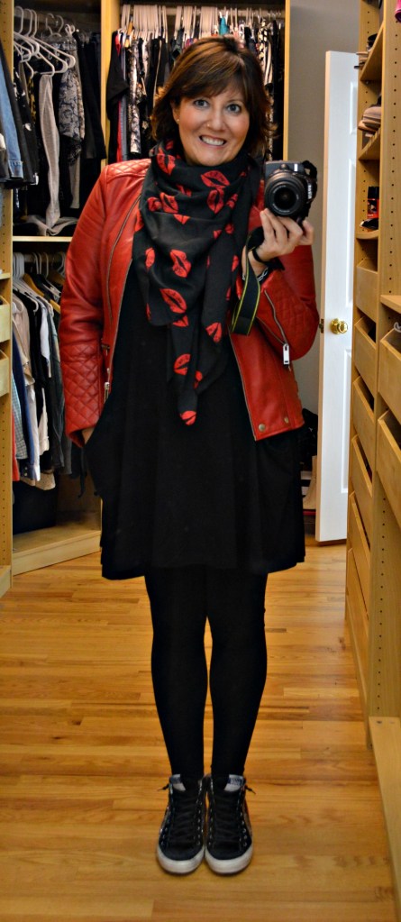 red leather jacket and GGs