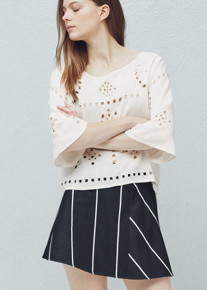 openwork trim blouse