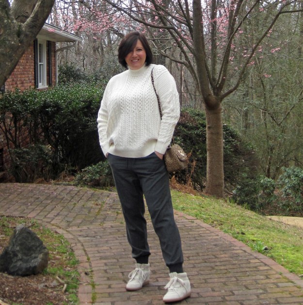 Isabel Marant Bobby sneakers, Hill & Friends bag, J.Crew joggers