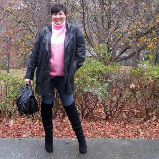 Pink H&M sweater and Sam Edelman boots