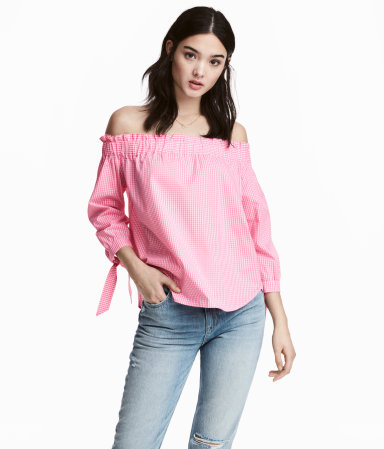 H&M pink gingham off the shoulder top