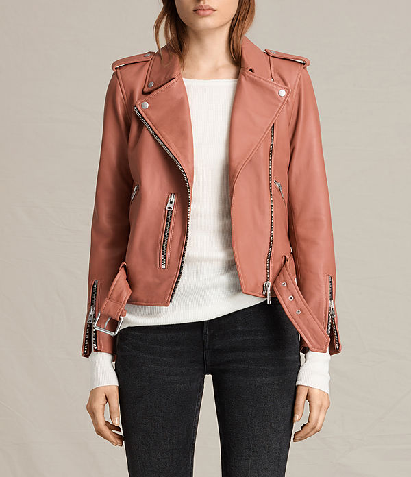 AllSaints Balfern leather jacket coral